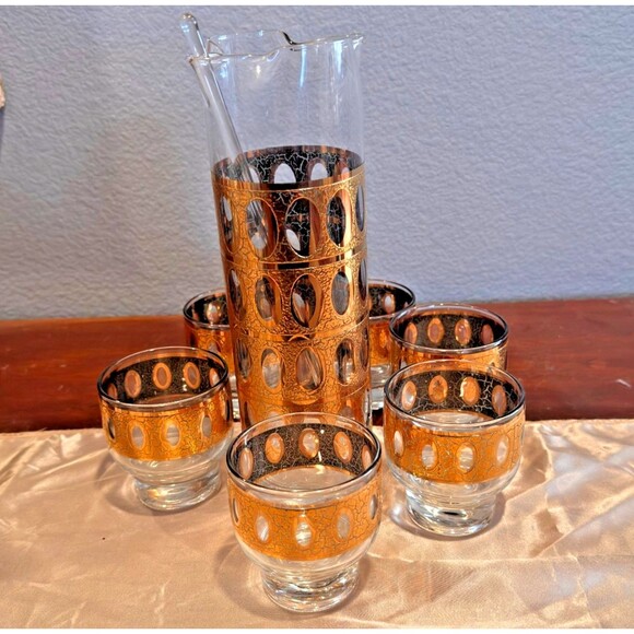 Culver Pisa Gold Cocktail Pitcher Set - Picture 1 of 8